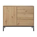 Commode 1 Porte 3 Tiroirs Décor Chêne L90 x H80 cm - LENNY