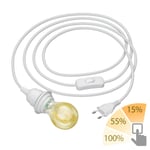 3m de câble textile LEKA blanc, fiche, interrupteur + ampoule LED or max.