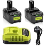 2X 18V 5.5Ah Replacement Battery for Ryobi + 4A P117 Battery Charger for Ryobi One+ Battery P108 RB18L50 RB18L40 RB18L25 RB18L20 RB18L15 RB18L13 P102 P103 P104 P105 P106 P107