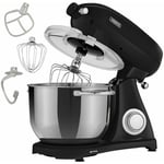 Robot Pâtissier Professionnel 1800W Retro Noir Faible Bruit Robot de Cuisine Multifonction 6 Litres 6 Vitesses - Noir - Arebos