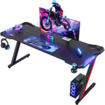 Devoko Bureau Gaming LED 160×60cm, Bureau Gamer avec Lumière RGB, Tapis de Souris, Porte-gobelet et Crochet pour Casque, Bureau Informatique Ergonomique (Noir,160×60cm)