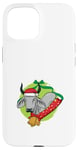 Coque pour iPhone 15 Zébu de Noël avec bonnet de Père Noël et clochettes - Art animal de vacances