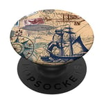 Vintage World Travel Vacation Design Map on Sepia PopSockets PopGrip - Support et Grip pour Smartphone/Tablette avec un Top Interchangeable