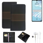 Housse téléphone + écouteurs pour Huawei P30 Lite Coque portefeuille brun