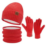 Femme Homme Hiver Bonnet Chapeau Écharpe Écran Tactile Gants Ensemble Chaud Chenille Polaire Doublé Casquette Cache Cou Gant Cadeaux pour Femmes Hommes