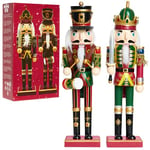 DECO EXPRESS Nutcracker Pack of 2 Wooden Nutcracker Soldier 30cm Festive Christmas Decoration Xmas Ornaments