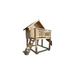 Maisonnette de jardin en pin massif, cabane de jeux pour enfants sur pilotis avec toboggan, shingle noir 1,80m x 2,09m x H 2,95m, env 2.5m2