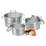 ProfiCook PC-KTS 1223 Induction Cooking Pot Set, 6 Pieces, for All Hobs, Induction Electric Hob, Ceramic Halogen and Gas Cooker, Stainless Steel Pot Set with Lid, Scale Inside