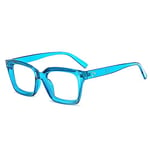 MMOWW Oversized Reading Glasses for Women - Anti Blue Light Glasses with Square Frame (Transparent Blue, 3.5)