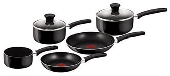 Tefal B470S544 Delight 5 Piece Non Stick Pan Set (14 cm Milk, 16/18 cm Saucepans with Lids, 20/24 cm Frypan), Black