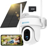 3K Camera Solaire (2PCS), 5MP Camera Surveillance WiFi Exterieure sans Fil Batterie avec Carte TF de 32 Go-Aucun Abonnement, Camera Exterieur sans Fil Solaire, Sirène, Vision Nocturne Couleur