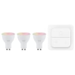 Eglo Connect.z Smart-Home LED Light Bulbs, Set of 3 GU10 Lightbulbs with Light Switch, ZigBee, app and Alexa Voice Control, dimmable, Warm White-Cold White, RGB, 345 lumens, 4.9 watts