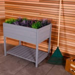 FSC Wooden Planter - Grey - Raised Box with Shelf Herb Plant Box