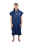 ALL-IN - Poncho Manches Courtes pour Homme - Surf, Bain et Plage - Tissu Eponge Velours 380g/m² 100% Coton - Capuche et 2 Poches - Taille Unique - Marine