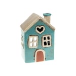 Village Pottery House Tealight Holder Teal Green Blue Lantern Ornament