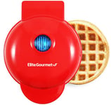 Elite Gourmet EWM015R Mini gaufrier électrique compact avec plaques antiadhésives, pour gaufres, sandwichs et diverses préparations, nettoyage facile, rouge