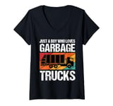 Womens Just a Boy Who Loves Garbage Trucks Tee, Garbage Truck Lover V-Neck T-Shirt