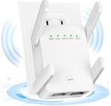 Amplificateur Wi-Fi 1200 Mbit/s double bande, répéteur Wi-Fi 2,4 GHz et 5,8 GHz, amplificateur WiFi avec WPS, amplificateur Internet WiFi avec antennes externes 4 x 2 dBi double bande jusqu'à 3000 m²