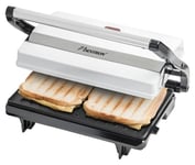 Bestron Machine a panini avec bac de récupération, Appareil panini avec poignée Cool-Touch, Paninimaker avec revêtement antiadhésif, 700 Watt, APM123W, Couleur: Blanc