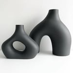 Lot de 2 Grands vases Noirs en céramique Noire pour décoration d'intérieur, vases bohèmes, vases décoratifs Modernes de Ferme pour Salon, étagère, cheminée, Table, cheminée