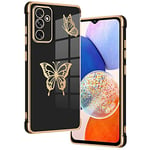 E-Lush Coque Compatible avec Samsung Galaxy A14 5G / 4G Étui Papillon Motif Ultra Mince Galvanisé Housse Silicone Souple TPU Bumper Antichoc Anti-Rayures Coque pour Samsung A14, Noir