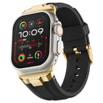 Suitisbest Bracelet compatible avec Apple Watch Ultra 2/Ultra 49 mm, Series 10 46 mm, Série 9/8/7 45 mm, Série SE/6/5/4 44 mm et Série 3/2/1 42 mm, noir (métal doré)