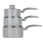 Swan Retro Grey Pan Set - 3 Piece Non Stick Pan Set with Glass Lids - 5 yr G`tee