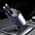 AXFEE Retractable Car Charger, 4 in 1 Fast Car Charger, 2 Port PD & QC 3.0 USB Car Charger with 2 Retractable Cable, Compatible with iPhone 15/14/13/12/11/iPad,Galaxy S23/S22,Google/Huawei,Smartphones