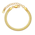 FOCALOOK Bracelet Femme Plaqué Or 16cm Gourmette Chaîne Serpent Plat 5mm de Large