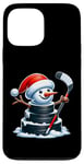 iPhone 13 Pro Max Cartoon Ice Hockey Puck Snowman with Santa Hat Christmas Case