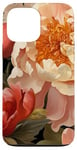 Coque pour iPhone 13 Pro Max Grandes fleurs de pivoine dans les tons orange et rose