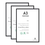 A3 Certificate Picture Frame,3 Pack Black Aluminum Photo Frame with plexiglass for Wall Mount Display,29.7x42 cm,Set of 3