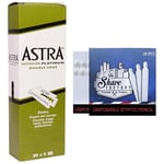 The Shave Factory Ultimate Shaving Kit of 100 Astra Superior Platinum Double Edge Razor Blades with 20 Free The Shave Factory Styptic Matches - Smooth Shaves and Quick Relief Combo