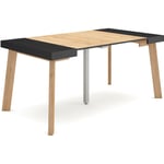 Table console extensible, Console meuble, 160, Pour 8 personnes, Pieds en bois, Style moderne, Noir et chêne - Skraut Home