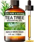 Kukka Tea Tree Oil for Skin, Fuller Hair & Healthy Nails (118ml) - 100% Pure Natural Melaleuca Oil for Skincare, Haircare & Nail Care - Therapeutic Grade Tea Tree Essential Oil with Glass Dropper