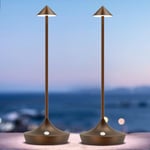 bravzurg Lampe de chevet tactile sans fil usb, 2PCS 6000mAh lampe de table LED metal rechargeable, design modern, lumiere bureau batterie pour restaurant, terrasse, exterieur, interieur (marron)