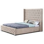 MEUBLER DESIGN Lit Design Grande Tête De Lit Lia - Velours Taupe - 180x200, Style , 220 x 160,5 x 35 cm