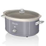 Swan Retro 6.5L Slow Cooker with 3 Temperature Settings 320W Grey - SF17031GRN