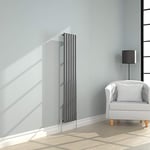 NRG 1600 x 354 mm Vertical Column Radiator Anthracite Single Oval Panel | Designer Radiator Bathroom Central Heating | with One Pair of Free Modern Angle Valves