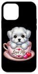 Coque pour iPhone 12 mini Love Me Puppy dans une tasse de thé avec des cœurs