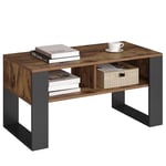 WOLTU Table Basse avec Espace de Rangement, Table d'Appoint avec 2 Compartiments Ouverts, Style Industriel Vintage, pour Salon, Chambre, en Bois d'Ingénierie, Marron, 90x45x45cm, BTS16hov