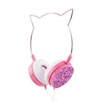 Casque Filaire Stéréo Basse Réduction Du Bruit 40MM Pilotes Casque 3.5MM Oreille De Chat Métallique Enfant Mignon Musique écouteur avec Micro,Rose