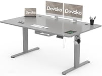 Devoko Bureau Assis Debout Électrique 160×80cm, Bureau Réglable en Hauteur avec Port de Charge USB, 3 Positions Mémorisables, Boîte de Câbles