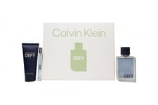 CALVIN KLEIN DEFY GIFT SET 100ML EDT+ 100ML SHOWER GEL + 10ML EDT - MEN'S. NEW