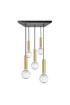 Sleek Cylinder 5 Wire Square Cluster Lights, Brass