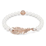 Swarovski Bracelet Nice, composé de Crystal Pearls et d'une plume ornée de cristaux incolores, en placage de ton or rosé, taille S