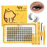 QUEWEL Natural-Cluster-Lashes Kit, Individual-Eyelashes Kit 10-16mm Natural Lash Clusters Bond and Seal Lash Kit, DIY Lash Extensions at Home(Doggy Kit)