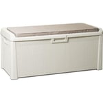 Banc coffre de jardin SANTORINI PLUS - Resine - Capacite 550L - Blanc