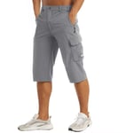 Mens 3/4 Length Cargo Shorts Elasticated Waist Quick Dry Casual Work Thin Pants