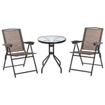 Ensemble de jardin 3 pcs 2 chaises inclinables multipostions pliables table ronde verre trempé métal textilène chocolat